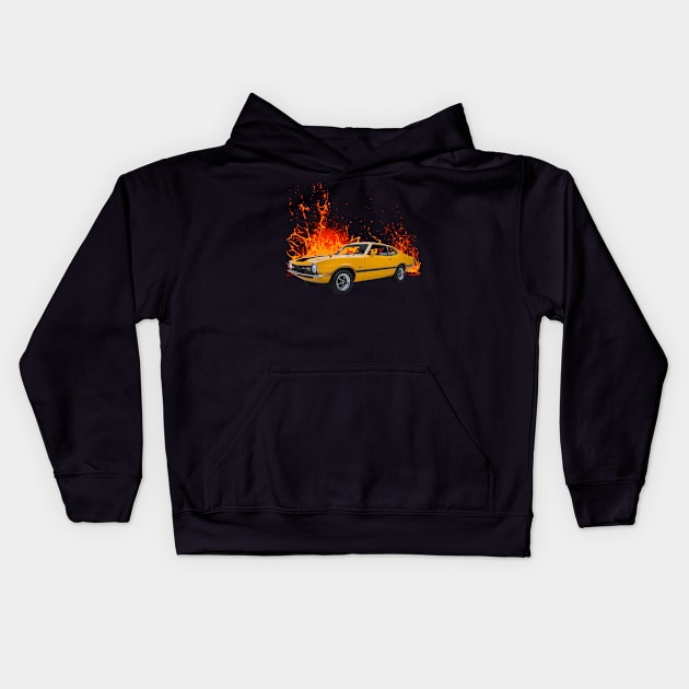 1970 Maverick in our lava series Kids Hoodie by Permages LLC